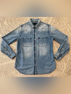 True Religion Denim Shirt Distressed Ladies Sz Small
